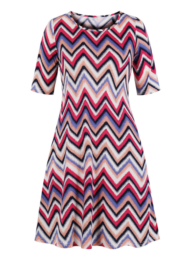 Fashion Spring Summer Casual T Shirt Short Sleeve Swing Dress Detail View