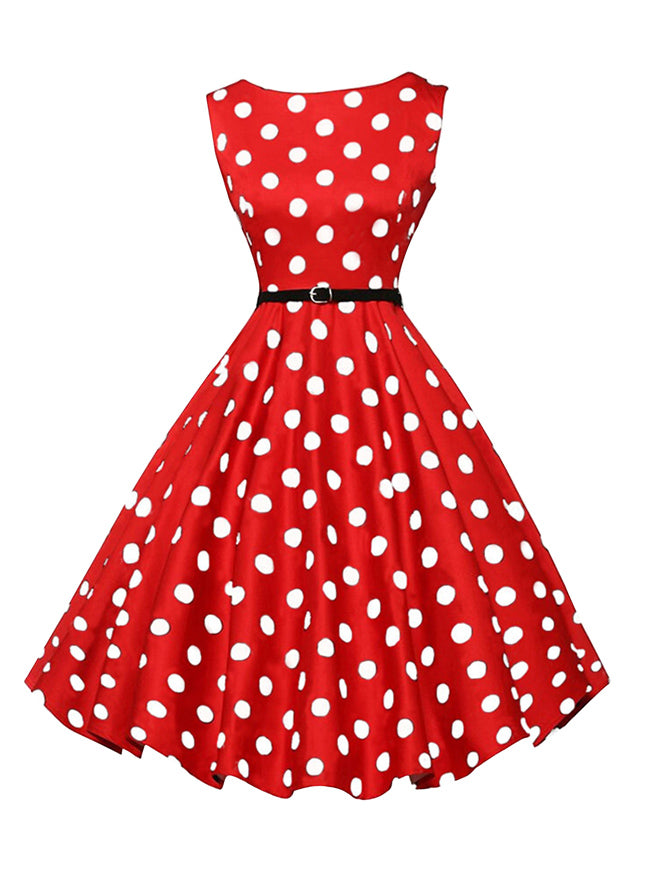 Sleeveless Polka Dot Print Cocktail Party Casual Vintage Dress