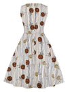 Elegant Round Neck Sleeveless Vintage Floral Flared Cocktail Summer Swing Midi Dress White Back View