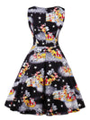 Lovely Santa Claus Printed Fit and Flare Going Out Dress Black for Women Back View