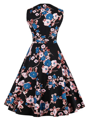 Rockabilly Cocktail Evening Party Vintage Floral Swing Dress