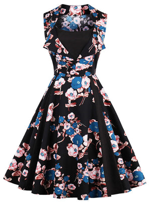 Rockabilly Cocktail Evening Party Vintage Floral Swing Dress