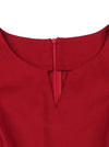 Red Scoop Neck Classic Printed Business Office Dress for Women with V Shape Cut Out Detail View