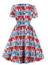 Red Christmas Pattern A-Line Christmas Party Knee Length Dress for Women Back View