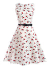 Girl's Round Neck Summer Party Sleeveless Dress with Cherry Print Main View