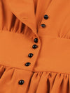 Slim Fit Wedding Vintage Retro Tea Orange Red Button Up Classic Midi Dress Detail View