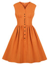 Women's 1950s Vintage Solid Color V Neck Sleeveless Swing Tea Dress