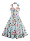 50s 60s Summer Spring Floral Print Halter Bridesmaid Cocktail Dress