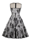 Vintage Swing Black Silver Floral Sexy Backless See-Through A-Line Knee Length Dress Back View