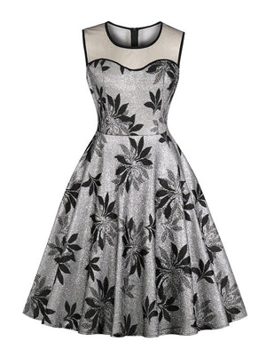 Elegant See-Through Sleeveless Floral Semi Formal Party Dress