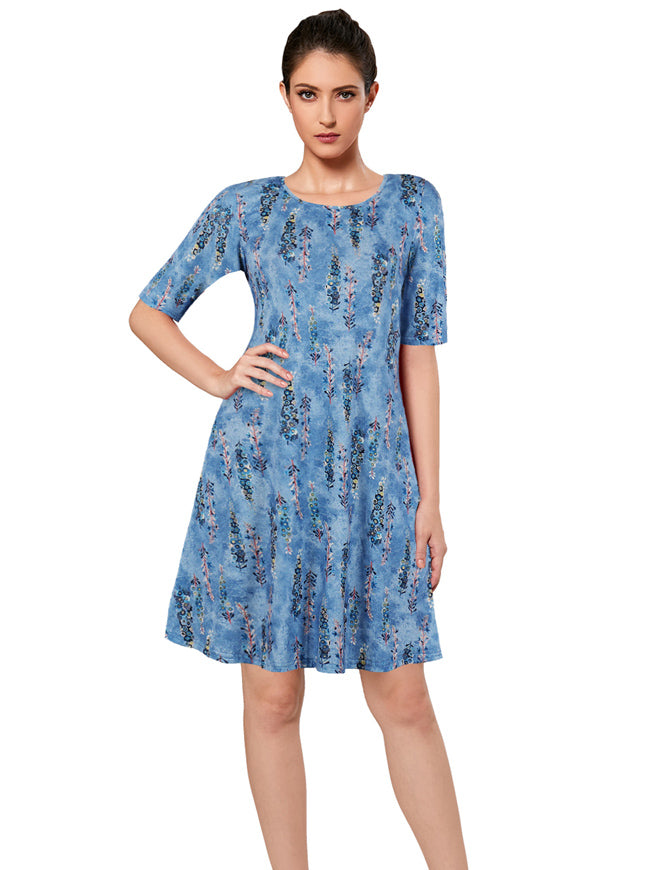 Summer Casual Print T Shirt Dresses Short Sleeve Loose Dress with Pockets