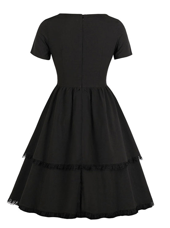 1950 Vintage Round Neck Fit Flared Multilayer Swing Tea Dress