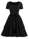 1950 Vintage Round Neck Fit Flared Multilayer Swing Tea Dress