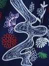 Vintage Style Dark Blue Round Neck Floral Pattern Knee Length Evening Dating Dress for Women Detail View