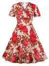 Vintage Retro 1950 Floral Printed V-Neck Casual Swing Dress Main View