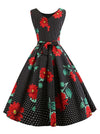 Red 1950's Floral Pattern V-Back Vintage Sleeveless Cocktail Bridesmaid Dress for Women Back View
