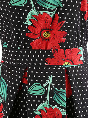 Black Vintage V-Back Backless Sleeveless 50s Garden Picnic Casual Dress for Women Detail View