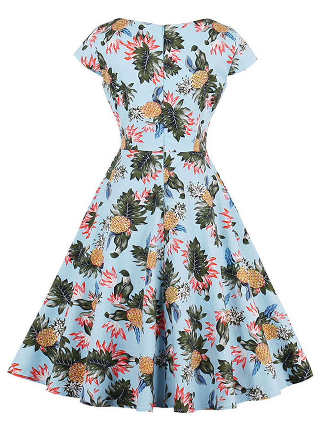1950's Vintage Pineapple Pattern Summer Casual Swing Dress