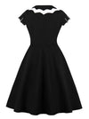 Unique Style Turn Down Collar Cap Sleeve Pin Up Style Halloween Dress Black Back View