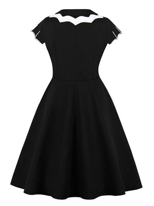 Unique Style Turn Down Collar Cap Sleeve Pin Up Style Halloween Dress Black Back View