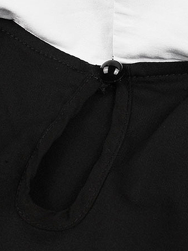 Classic High Waist Short Sleeve KeyHole A-Line Evening Club Midi Dress for Women Detail View