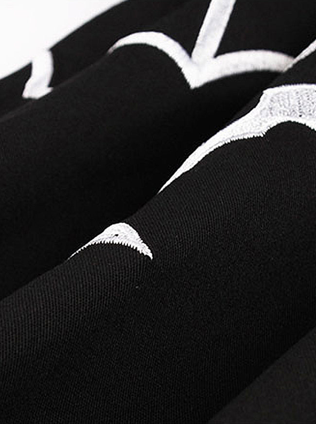 Vintage Round Neck Bat Print Fit and Flare Turndown Collar Midi Dress for Women Detail View