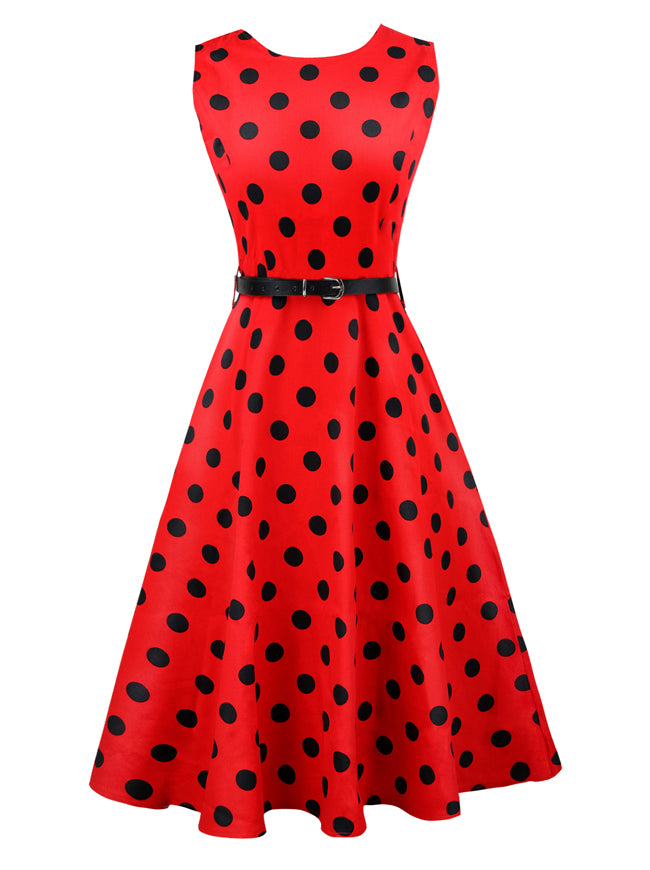 Vintage 1950s Style Cocktail Party Polka Dot Rockabilly Dress Main View