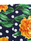 Colorful Vivid Floral Printed Pin Up Style Dark Blue Garden Picnic Tea Party Dress for Women Detail View