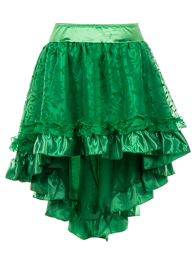 Green Classical Gothic Style Punk Clothing Cyberpunk Pirate Outfit Organza Mesh Tulle Skirt Detail View