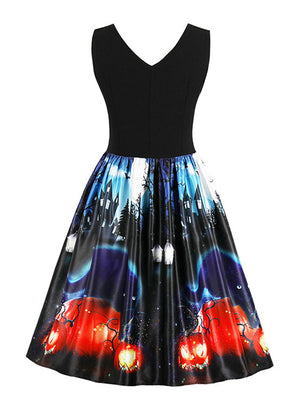 Vintage Sleeveless 3D Pattern Dress for Halloween Party