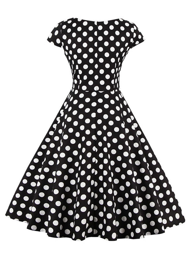 1950's Vintage Casual Polka Dot Cocktail Holiday Party Dress