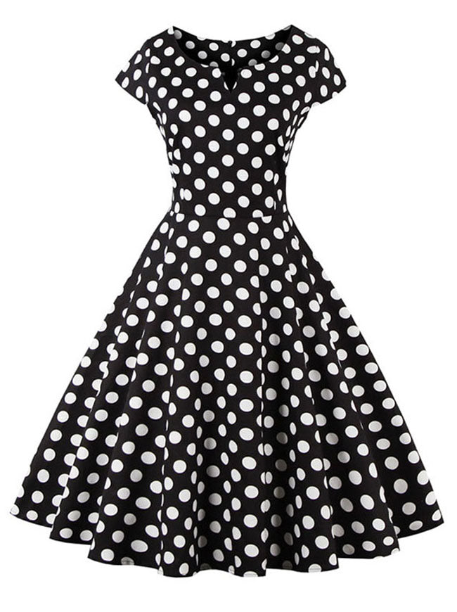 1950's Vintage Casual Polka Dot Cocktail Holiday Party Dress