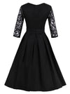 Elegant Round Neck High Waisted Floral Lace Slim Evening Cocktail Midi Dress for Women Back View