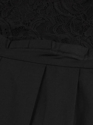 Black Vintage Lace Floral Patchwork See-Through Evening Cocktail Dress for Women Detail View