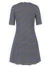 Casual Summer Tunic White Blue Stripes T-Shirt Plus Size Short Round Neck Midi Dress Detail View