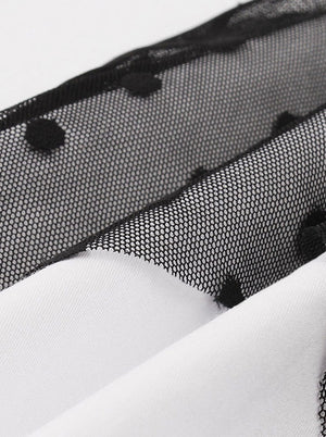 Black And White Polka Dot Fit and Flare Halter Cocktail Party Dress for Women Detail View