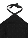 Black Sleeveless Halter Neck Patchwork Lace Mid Length for Women Detail View