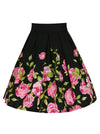 Vintage High Waist Rose Floral Print A Line Skater Midi Skirt with Patterns