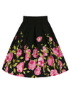 Vintage High Waist Rose Floral Print A Line Skater Midi Skirt with Patterns