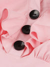 Vintage Casual Sleeveless Button Up Ruffle Swing Dress Pink for Women Detail View