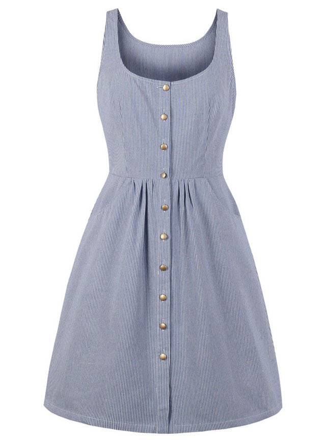 Vintage Sleeveless A line Midi Dress Casual Flared Tank Dress