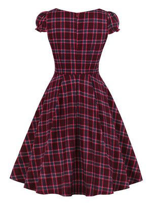 Vintage Inspired Cap Sleeve Fit And Flare Spring Summer Knee Length Dress for Women Back View