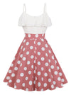 Ren Summer Backless Casual Midi Sleeveless Swing Red White Polka Dots Dress Back View