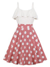 Women's Polka Dots Ruffle Beach Casual Midi Dress with Spaghetti Straps