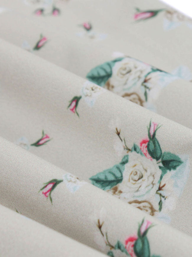 Slim Fit Wedding Vintage Retro Tea Apricot Floral Button Up Classic Midi Dress for Women Detail View