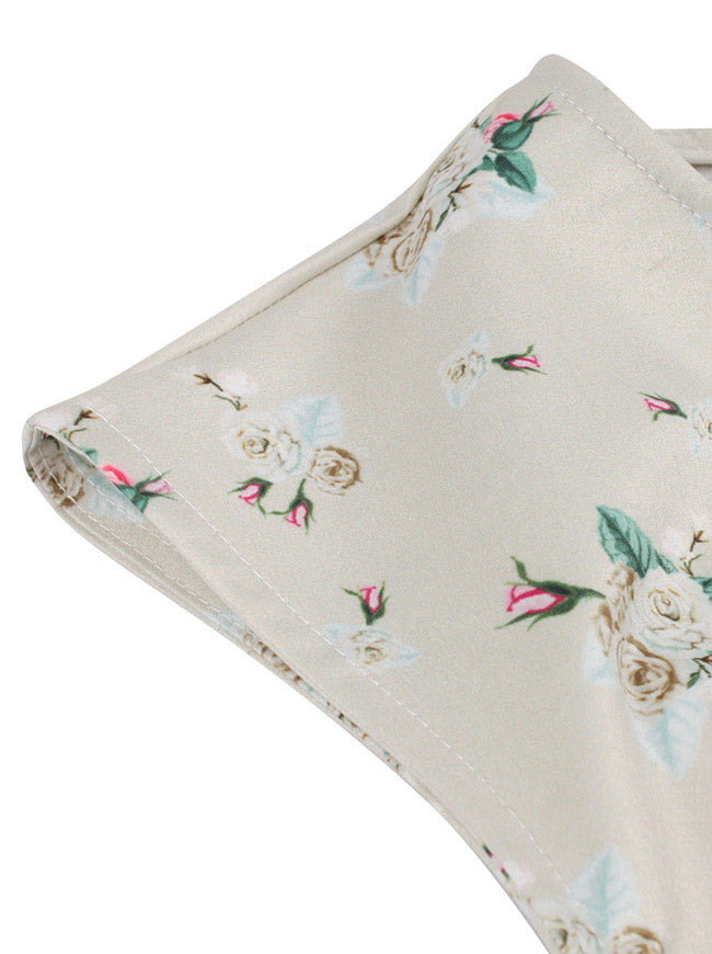Apricot Floral Bridesmaid Vintage Spring Summer Casual A-line Swing Dress Detail View