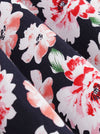 Black Pink Vintage Inspired Floral Printed A-Line Soft Slim Fit Going Out Dress for Women Detail View