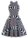 Vintage Sleeveless Strap Geometric Print Cocktail Party Dress Main View