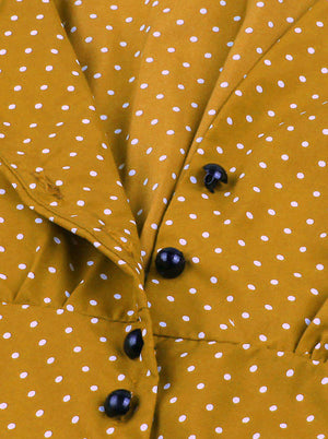 Yellow Polka Dots Women Bridesmaid Vintage Summer Casual A-line Swing Dress Detail View