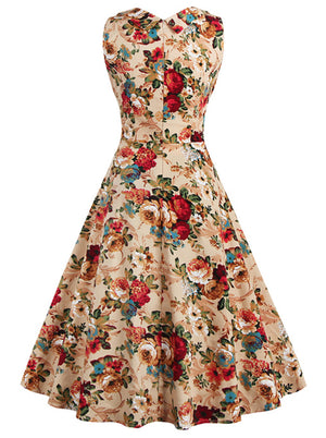 50's Vintage Floral Cut Out V-Neck Casual Party Cocktail Dress